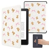 Cozynestcy Cute Bows Cartoon Bear Case for 7' Kindle Paperwhite(12Th Gen,2024)&Kindle Colorsoft Lovely Girly Design Cover with Hand Strap Soft Pu Leather Case Compatible with Kindle Auto Sleep&Wake