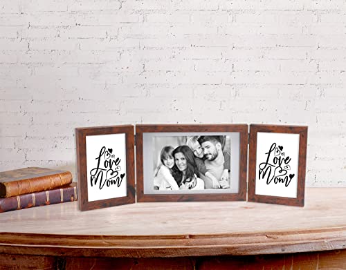 Triple Multi Photo Frame 2-6x4 and 7x5'' Rustic Wood Effect, Hinged Foldable Picture Frames for Multiple Pictures 2-4x6'' and 5x7'', Wood effect College Picture Frames for Desktop Family Photo Frame.