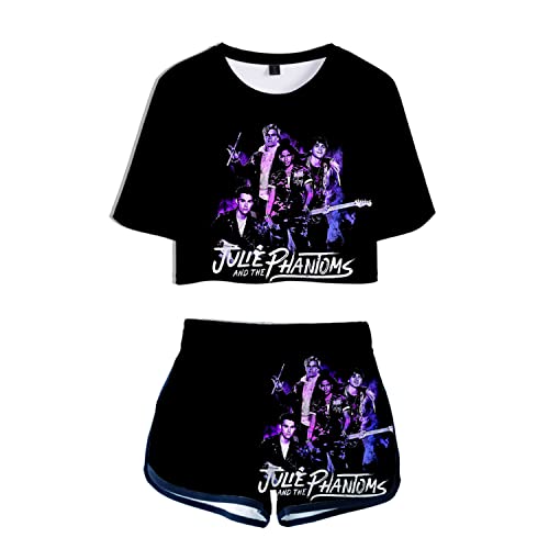 OUHZNUX Conjunto De 2 Piezas De Pantalones Cortos De Manga Corta De Julie and The Phantoms,Camiseta Recortada Con Ombligo Impresa En 3D, Pantalones Cortos De Playa, Chándal De Moda Informal Para Mujer