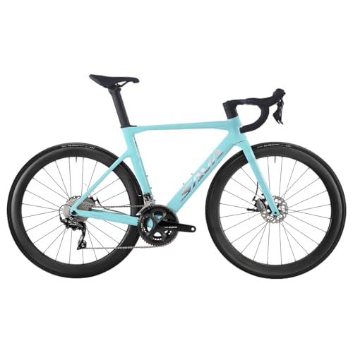 SAVADECK Carbon Road Bike, T800 Carbon Fiber Frame 700C Racing Bicycle with105 R7000 22 Speed Groupset and Mechanical Disc Brake, Ultra-Light Carbon Bike (New Green, 54cm)