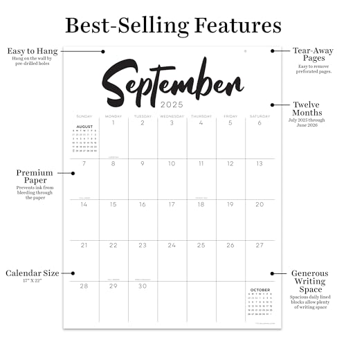 tf publishing july 2025 - june 2026 large art poster wall calendar with premium paper tear-off sheets - 12 month academic year desk or hanging office calendar for schedules - 17 in x 22 in