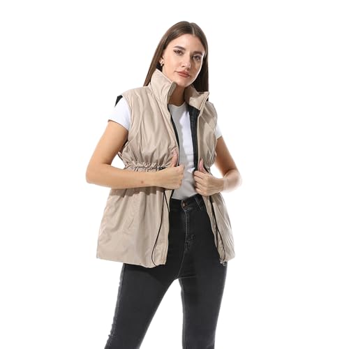 Andora Sleeveless Adjustable Waist Padded Vest_ Beige_2XL