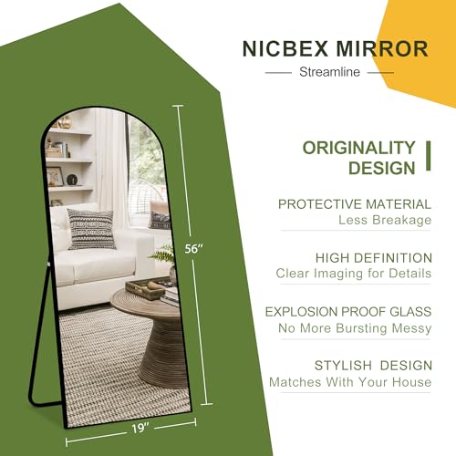 NicBex Arched Full Length Mirror with Stand, 56"x19" Aluminum Alloy Frame Floor Mirror, Black - Free Standing, Leaning Against Wall or Wall-Mounted, for Bedroom Living Room Dressing Room by NicBex - Image 5