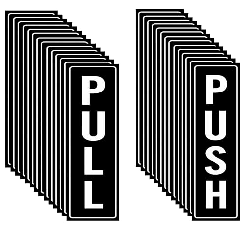 32Pcs(5.5"x2") Push Pull Stickers - Vertical Decal Self-Adhesive Push Pull Door Sign Vinyl Sticker for Doors in Business, Stores, Cafes, Shops.