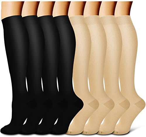 8 Pairs Compression Socks For Women and Men - Best Medical, Nursing, for Running, Athletic, Edema, Diabetic, Varicose Veins, Travel, Pregnancy & Maternity - 15-20mmHg, Small / Medium, Assorted 3