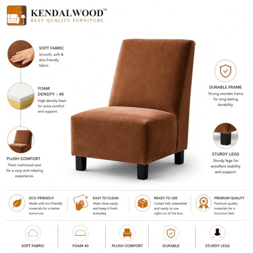 Image of KENDALWOOD Furniture Modern Armless Accent Chair for Living Room, Upholstered Lounge Chair, Comfortable Fabric Slipper Chair for Bedroom, Reading Corner & Small Spaces - Brown