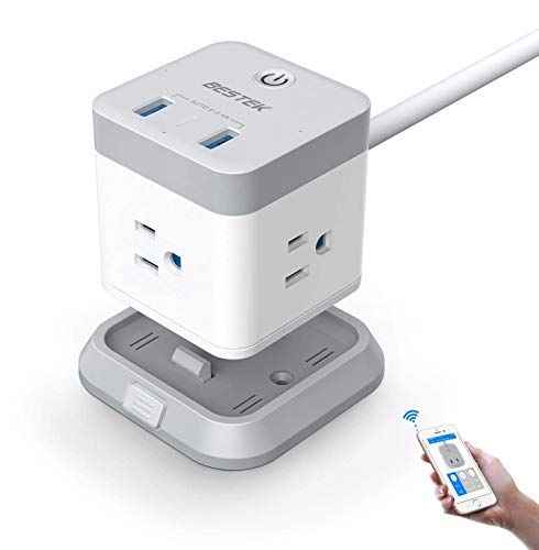 BESTEK Smart WiFi Power Strip, Remote Control Vertical Cube Mountable Power Outlet Extender with 3 Outlets, 2 USB Ports, 5-Foot Extension Cord and Detachable Base for Easy Mounting