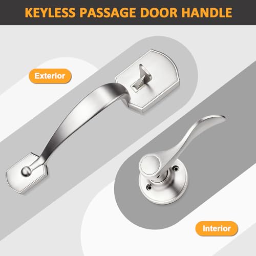 Image of Probrico Brushed Nickel Front Door Handle, Heavy Duty Entry Door Handle with Interior Reversible Handed Lever, Lock Grip Handle with Wave Lever Keyless Door Locks, 1Pack