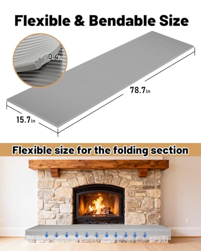 Image of Fireplace Baby Proofing, Soft Seat Edge Cushion with Adhesive Backing, 78'' Foam Hearth Pad for Stone Brick Fire Place Bumper Protector for Toddlers Babies Child, Gray
