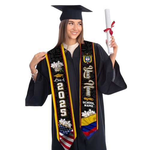 MAPrints Colombian American Flag Graduation Sash 2025 Custom Colombia Graduation Stole Colombia Graduation Sash Class Of 2025 (CL 10)