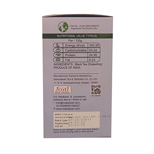 Image of Makaibari Smoky Mountain, Roasted Darjeeling Loose-Leaf Black Tea, 250 Grams Whole Leaf Tea (Pack of 4) | 100% Darjeeling Long Leaf Tea | Darjeeling Black Tea