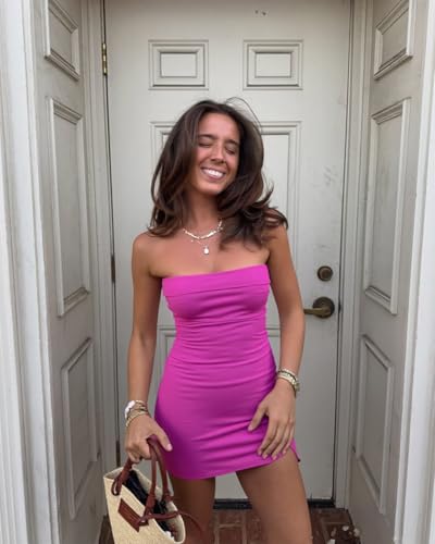 Image of Imily Bela Womens Strapless Bodycon Dresses Ribbed Knit Mini Dress Slit Tube Midi Dresses for Party Club Night