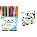 Giotto Turbo Maxi - Barattolo Da 48 Pennarelli A Punta Larga, 5 mm, Super Lavabili & 454000 Turbo Pennarelli, Turbo Maxi Punta Larga, 5 mm, Confezione da 12, Assortiti
