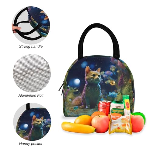 Backpack Lunch Box Set Large Capacity Travel Backpacks and Insulated Lunch Bag for Commute Hiking Picnic Fantasy Night Cat Print4