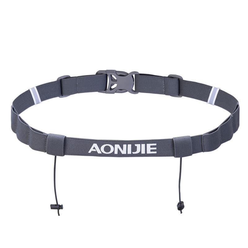 AONIJIE Running Race Number Bib Belt - Adjustable Triathlon Race Belt with 6 Energy Gel Loops for Marathon, Trail Running (Grey)