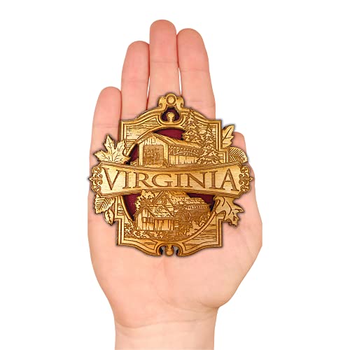 Imán decorativo souvenir Virginia de madera 3 pulgadas miniatura 4