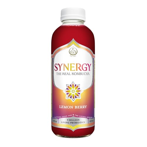 SYNERGY The Real Kombucha - Lemon Berry - 16 fl oz Bottle - Raw Probiotic Drink for Gut Health and Immune Support