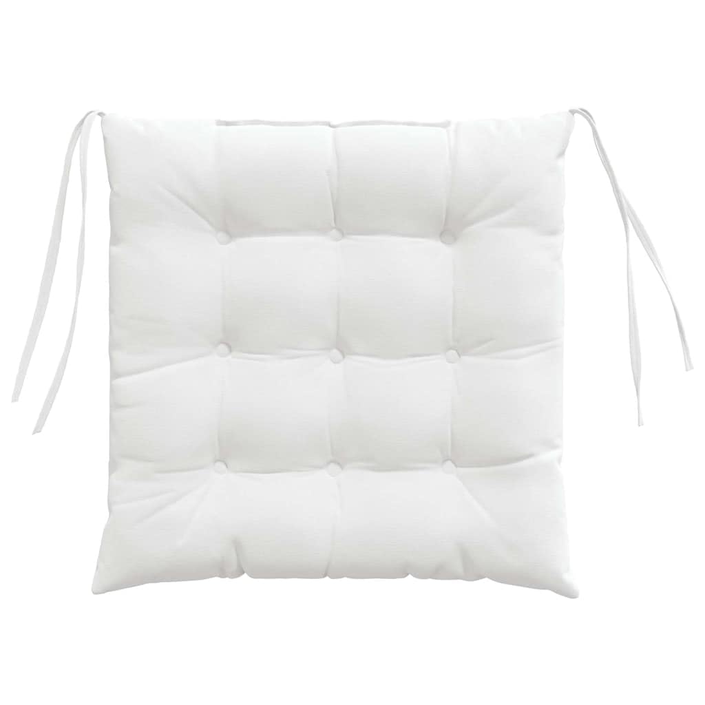 Poduszki na siedzenie 4 sztuki biała 40 x 40 x 6 cm tkanina | Zdejmowane pokrowce, można prać w pralce, paski mocujące, wypełnienie z włókna poliestrowego