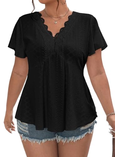 Eytino Womens Plus Size Lace Crochet V Neck Short...