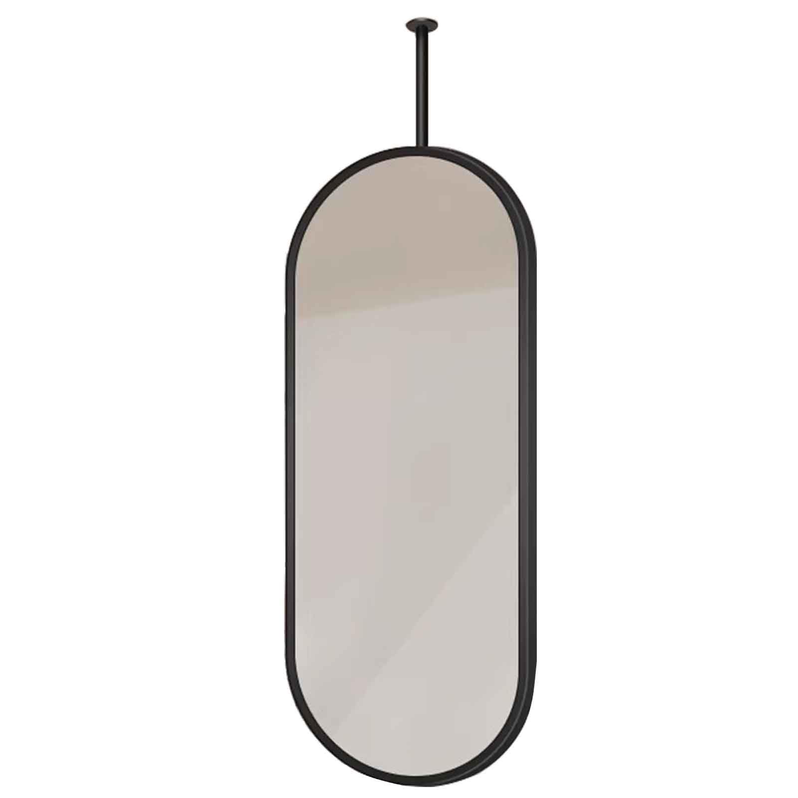 FGXHHS Oval Ceiling Hanging Mirror - Black Metal Frame Floating Mirrors, Vanity s Customisable Suspension Rod(50cmx90cm)