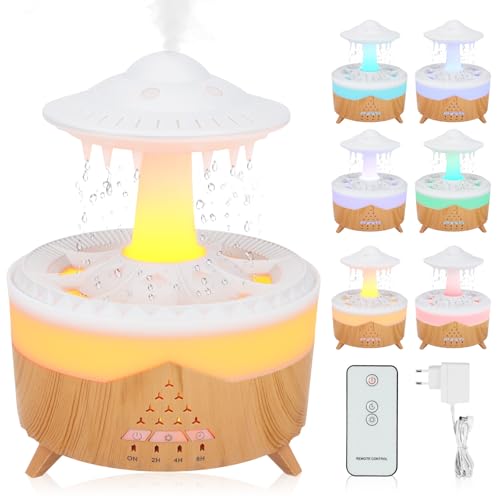Humidificateur d'air avec Lampe Pluie,avec Télécommande,LED 7 Couleurs,Minuterie 2H 4H 8H,Arrêt Automatique sans Eau,Diffuseur D'Huiles Essentielles pour Maison,Bureau Et Chambre