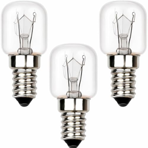 Unikeen 3 Piezas Bombillas Horno E14 25W T22, Resistente 300 ° C Blanca Cálida 2700K, AC 220-240V Edison Bombilla de Rosca para Horno Microondas Lámpara de Sal Frigorifico Nevera