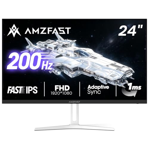 Amzfast Gaming Monitor 24 Inch 200Hz 1ms MPRT Fast IPS FHD 1080p Monitor with Blacklevel Enhancement AI-Crosshair 110%sRGB Adaptive Sync LowBlueLight HDMI2.0&DP1.4 VESA75x75 for FPS/RTS/Office