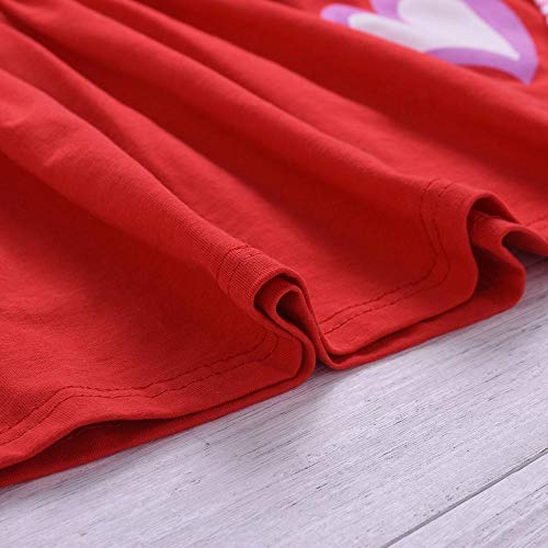 Toddler Baby Girl Valentine\'s Day Outfits Ruffle Tunic Top Dress Shirt Carriage Love Heart Print Flare Pants Clothes Set (Red-Pink Heart, 1-2T)