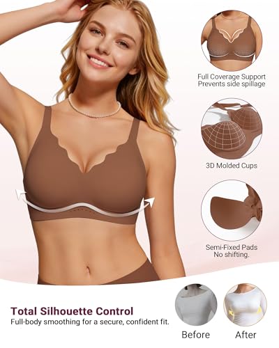 Image of As Fairy Wireless Bras for Women Full Coverage Seamless Scalloped Push Up No Underwire Everyday Bra with Air Holes