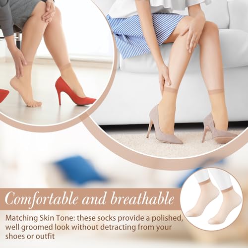 288 Pcs Disposable Foot Socks Beige Tan Slip on Ankle Socks Nylon Footies Nylon Stockings for Try Shoe Men Women, 144 Pairs4