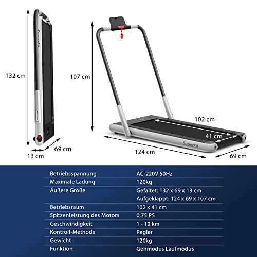 GOPLUS 2-in-1 inklapbare loopband, compacte loopmachine met 1-12 km/u snelheid, met afstandsbediening of app, led-display en bluetooth voor kantoor en thuis, belastbaar tot 120 kg - Afbeelding 7