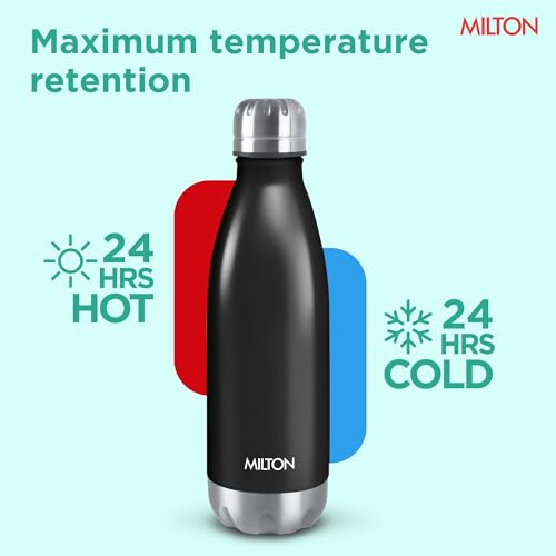 Image of Milton Duo DLX 350 Thermosteel Water Bottle 350 ml, 24 Hr Hot and Cold I Leak Proof Lid, ISI Certified I Vacuum Insulated I for Office, Gym, School I Matt Black