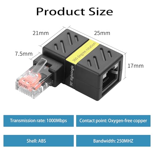 Adaptador Ethernet RJ45 Rotatorio 360° Cat5/Cat6 2 Pcs miniatura 7