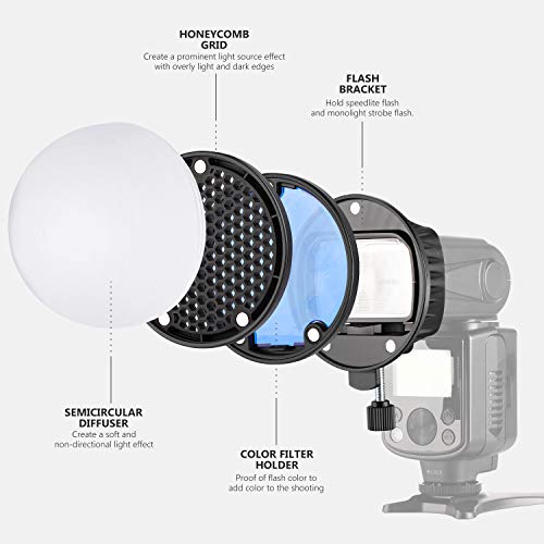 Image of NEEWER Flash Speedlite Accessories Kit with Magnetic Flash Bracket Adapter, Dome Diffuser, Grid, 4 Color Filters for NEEWER Q3 Strobe TT560 NW600 NW620 NW635II NW645II NW665 NW670 NW700 750II, NS-HC