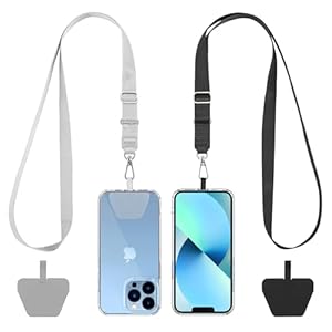 CACOE Phone Lanyard 2 Pack-2Ã Adjustable Neck Strap,2Ã Phone Patches,Universal Cell Phone Multifuctional Patch Lanyards Compatible with Most Smartphones(Black+Gray)