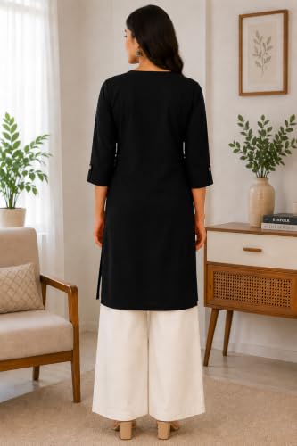 Image of Women's Rayon Solid Straight Kurti | 3 /4 Sleeve | Round Neck with V Cut | Regular Fit | Casual Office Wear Kurta for Women