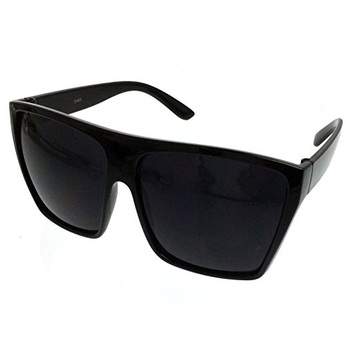 All Black Flat Top Oversized Square Kim Sunglasses (All Black, Black)