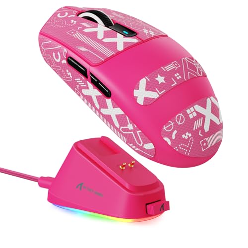 Image of MAMBASNAKE ATTACK SHARK G3PRO Wireless Gaming Mouse with RGB Magnetic Charging Dock,Tri-Mode-2.4G /USB-C Wired /BT, 25K DPI,PAW3311 Optical Sensor,59g Ultra Lightweight,Slip Grip Tape for PC /Mac(Red)