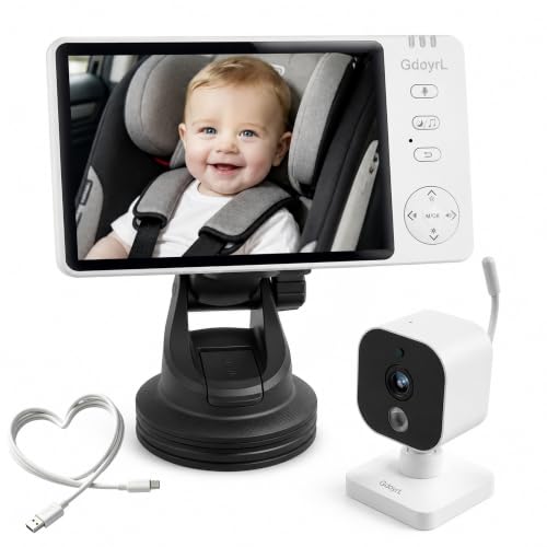 Image of GdoyrL Wireless Baby Car Camera with 5-inch HD 1080P IPS, USB-Powered 360° Rotating Rear Seat Monitor (1000 ft) Auto/Manual Night Vision & VOX Mode, HD Display for Car Backseat Home Baby Pet