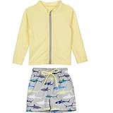 SwimZip Zipper Long Sleeve Rash Guard Swimsuit Set Shark Feast Gray