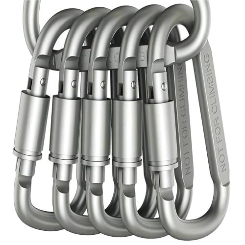 5 PCS Keychain Clips with Screw Gate, Leash Clips for Dog Poop Bags Holder Aluminum Alloy Fast Hanging Buckle 5.5mm Diameter Outdoor Carabiners not for Climing 2.2 Inch