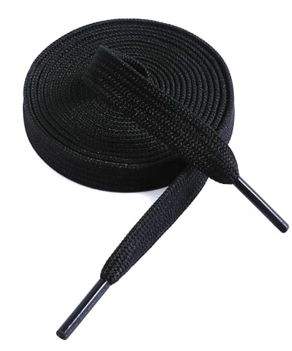 VSUDO 47 Inches Black Fine Weave Flat Shoe Lace for Sneaker 5/16 Width Flat Sneaker Shoestring Flat Sneaker Shoelace Flat Shoe String for Running Athletic Shoes (1 Pair-Black-120CM)