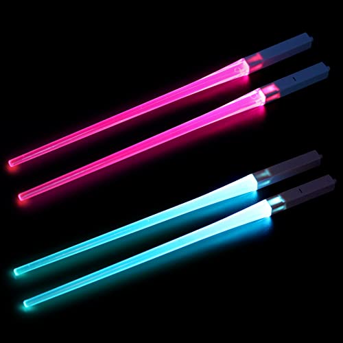 Vegena 9 Farben Leuchtende Essstäbchen - 2 Paar LED-Lichtschwert stäbchen, Laserschwert Chopsticks, Lightsaber Essstäbchen Langlebiges Leichtes Lebensmittelechtes Geschirr für Die Küche Dinnerparty Cover