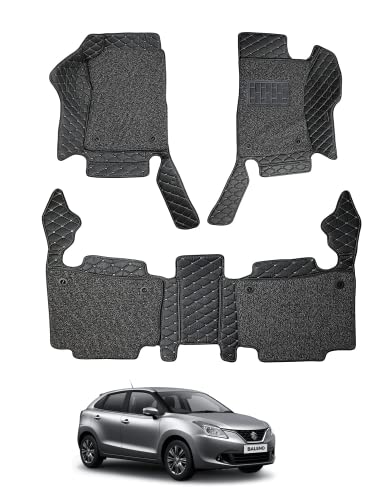 Image of Auto Hub Premium 7D car mat Maruti Baleno (Model: 2015-2021), Luxury Double-Stich 7d Car Floor Mat Complete Set, 100% Waterproof and Washable, Color : Black