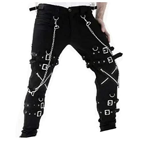 Prime Quality Women Gothic Bondage Rock Black Punk Buckle Zips Chain Strap Trouser/Pants/USA