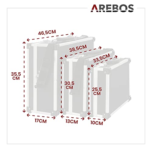 Arebos 3er Set Transportkoffer | 50 L Gesamtvolumen | abschließbar | mit Tragegurt und Schloss | universal als Transportbox geeignet | Werkzeugbox Aufbewahrungskoffer Moderationskoffer