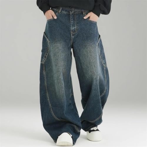 Men's Retro Washed Jeans, Loose Curved Cut, Large Pockets, American Summer Pants2