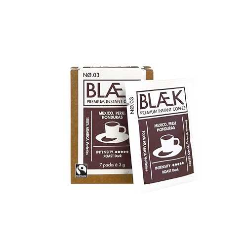 BLÆK Specialty Bio Instant Kaffee Nø.3 | Blaek Espresso Organic Dark Blend: Coffee To Go Box löslich 7 Sachet Sticks | Arabica Hochland Kaffeebohne ökologisch Kakao | Hotel Camping Reise Büro
