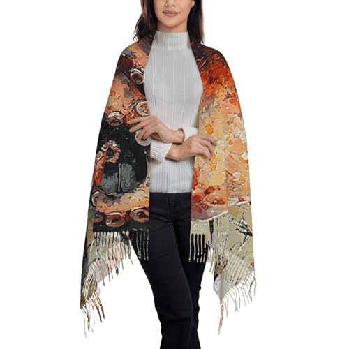 Women Pashmina Shawls Wraps Scarf for Evening Dress Large Warm Soft Winter Scarves, Coral Octopus Watercolor Retro Vintage3