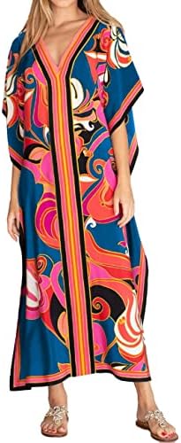 Bsubseach V Neck Plus Size Kaftan Dress Short Sleeve Swimsuit Cover Up Loungewear Caftan Dresses for Women